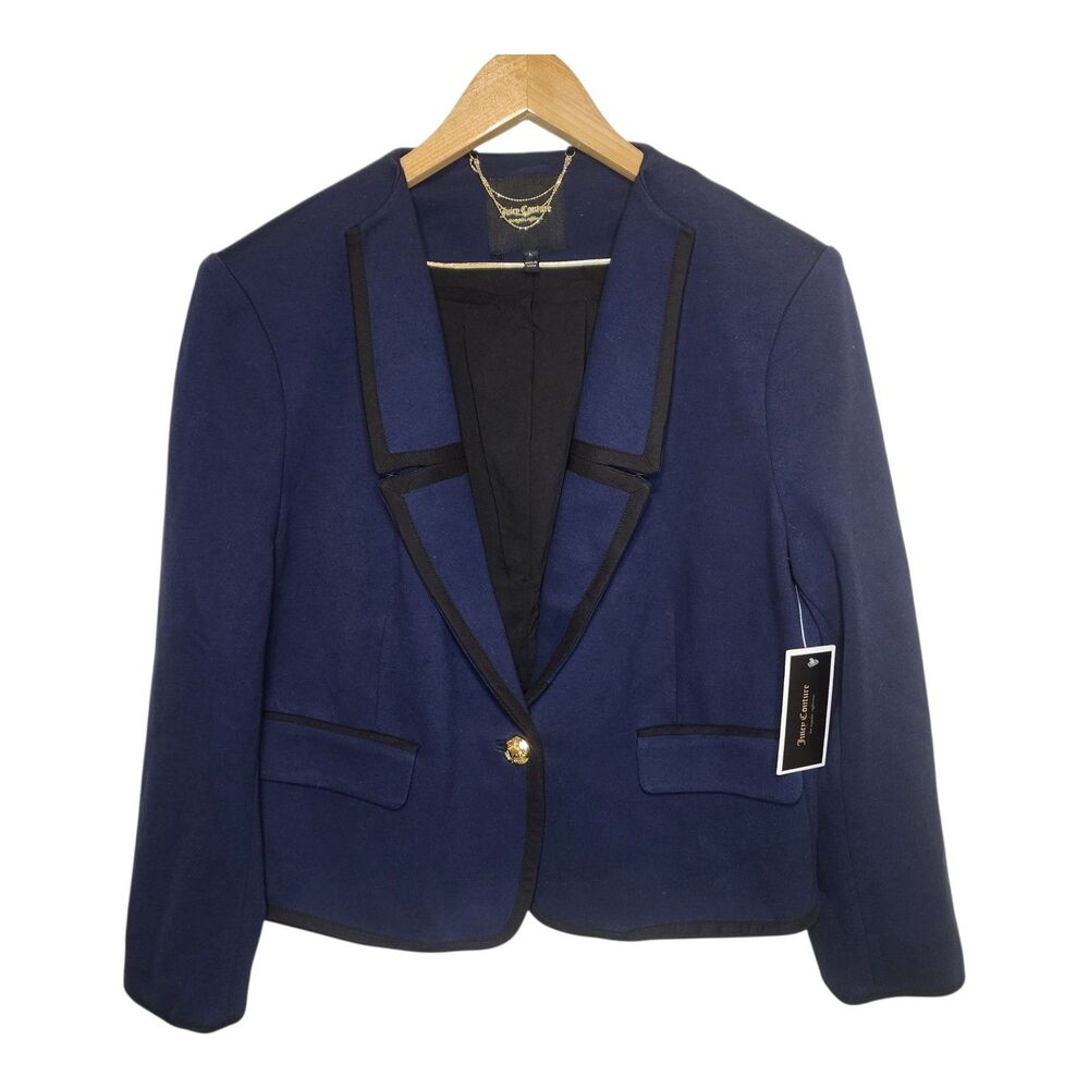 Juicy Couture Ponte Blazer Jacket Womens Large Business Office Career Blue Gold